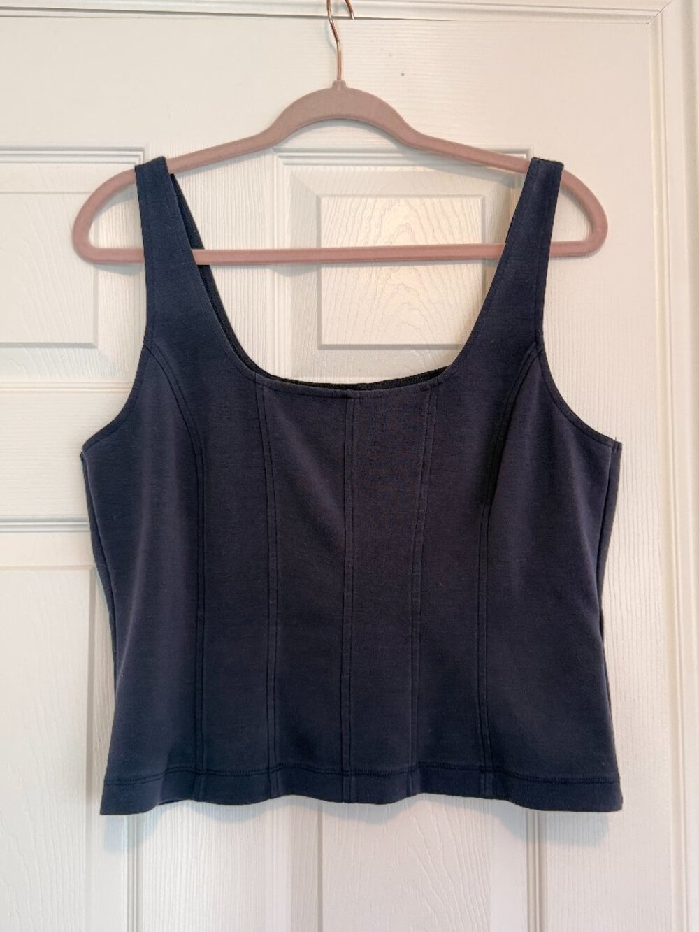 Banana Republic Scuba Corset Top Preppy Navy Sleeveless Scoop Neck Size L